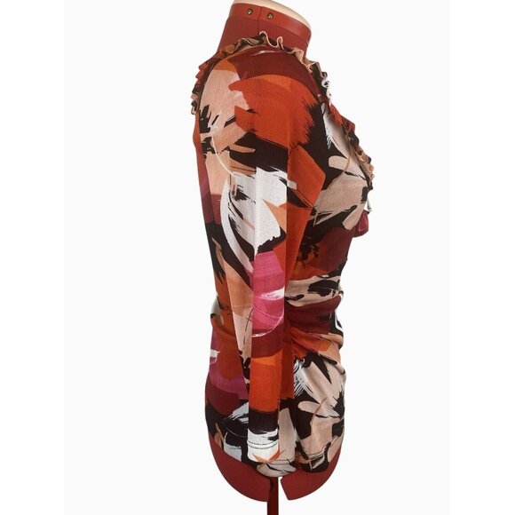 Kay Unger Y2K Medium Cinched Ruched Waist Multicolor Abstract Print Ruffled Top - Picture 5 of 15